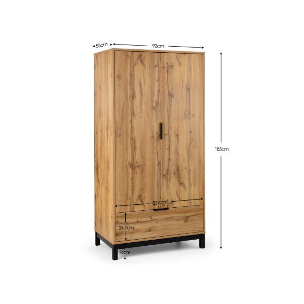 Bali 2 Door 1 Drawer Wardrobe