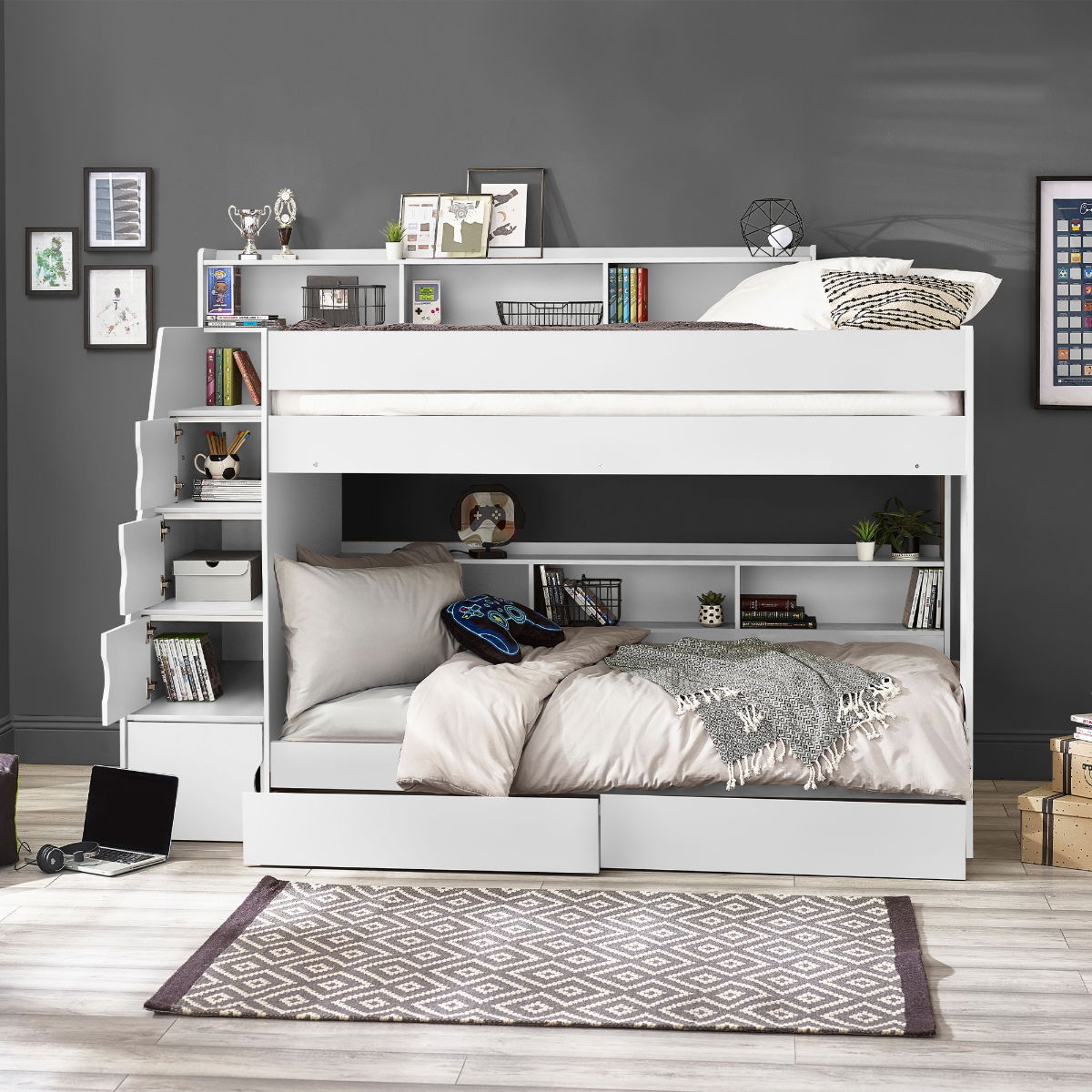 Camelot Staircase Bunk - All White
