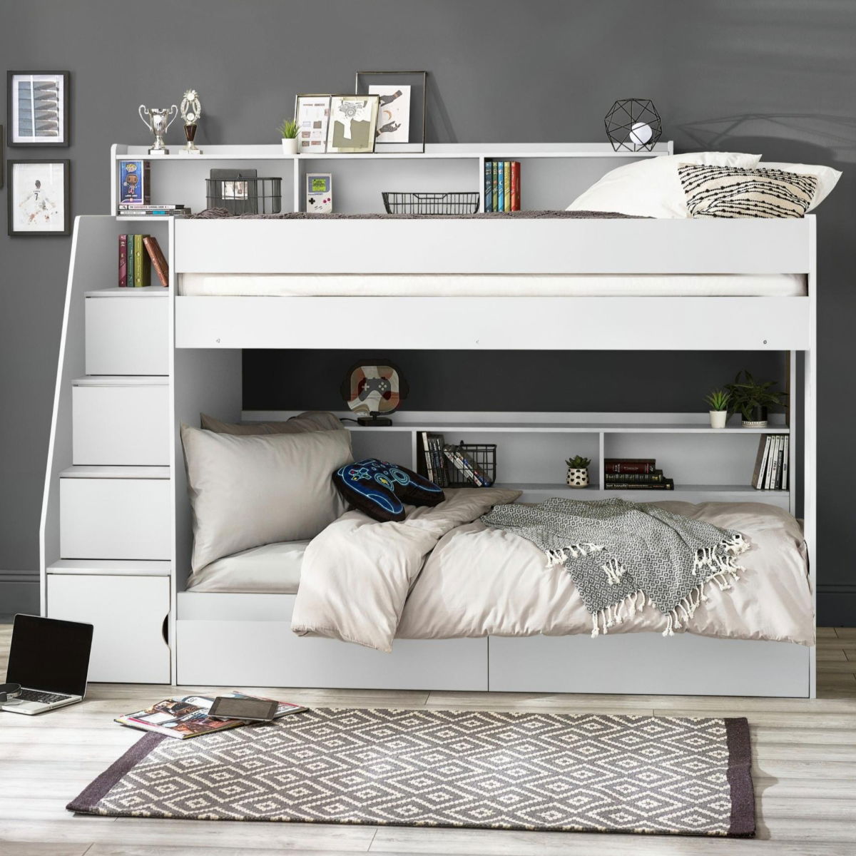 Camelot Staircase Bunk - All White