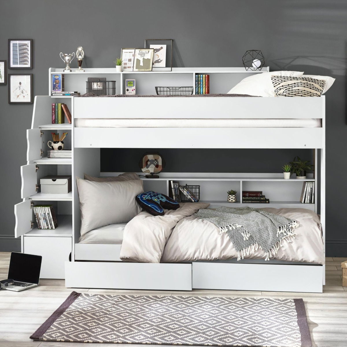 Camelot Staircase Bunk - All White