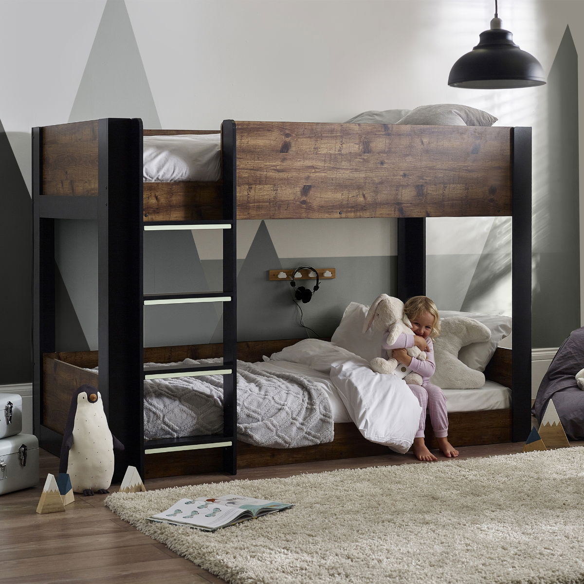 Solomon Bunk Bed - Rustic And Black